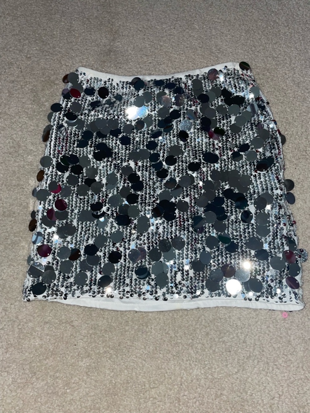Silver Sequin Mini Skirt - White Base